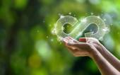 hand held circular economy icon The concept of eternal circular economy Endless and unlimited for future business growth and design for reuse and environmental sustainability.